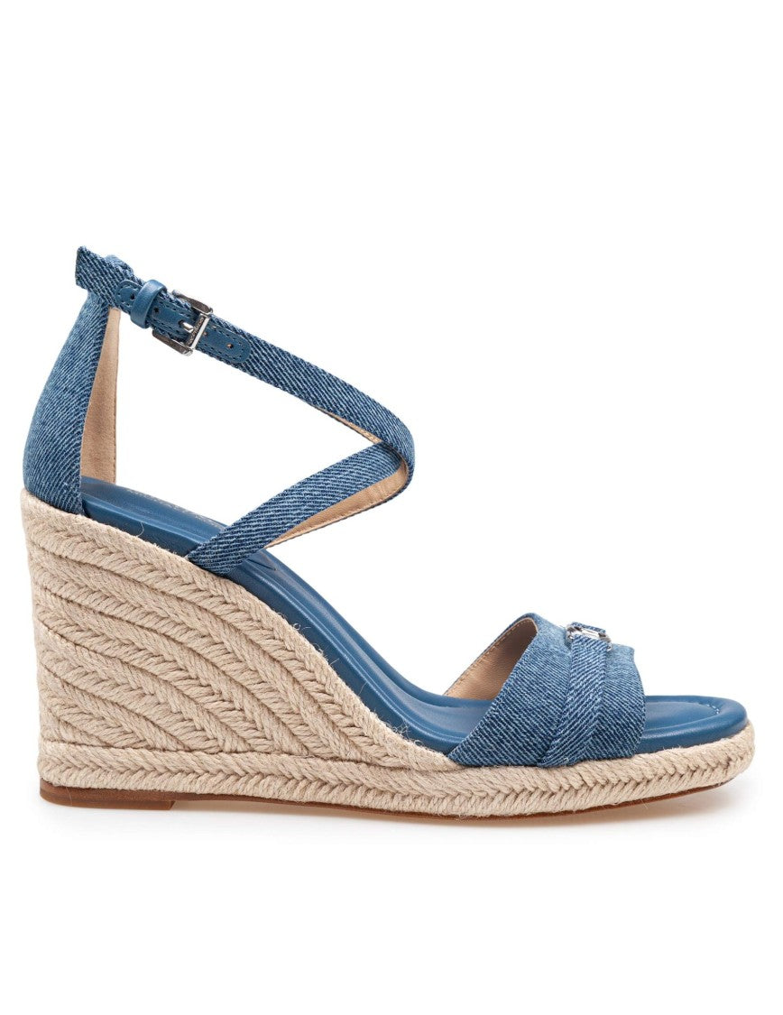 Michael Kors Mandy Wedge Denim Sandal With Jute Wedge