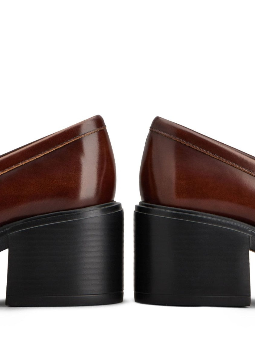 Tod's Black Calfskin Leather Block Heel Loafers