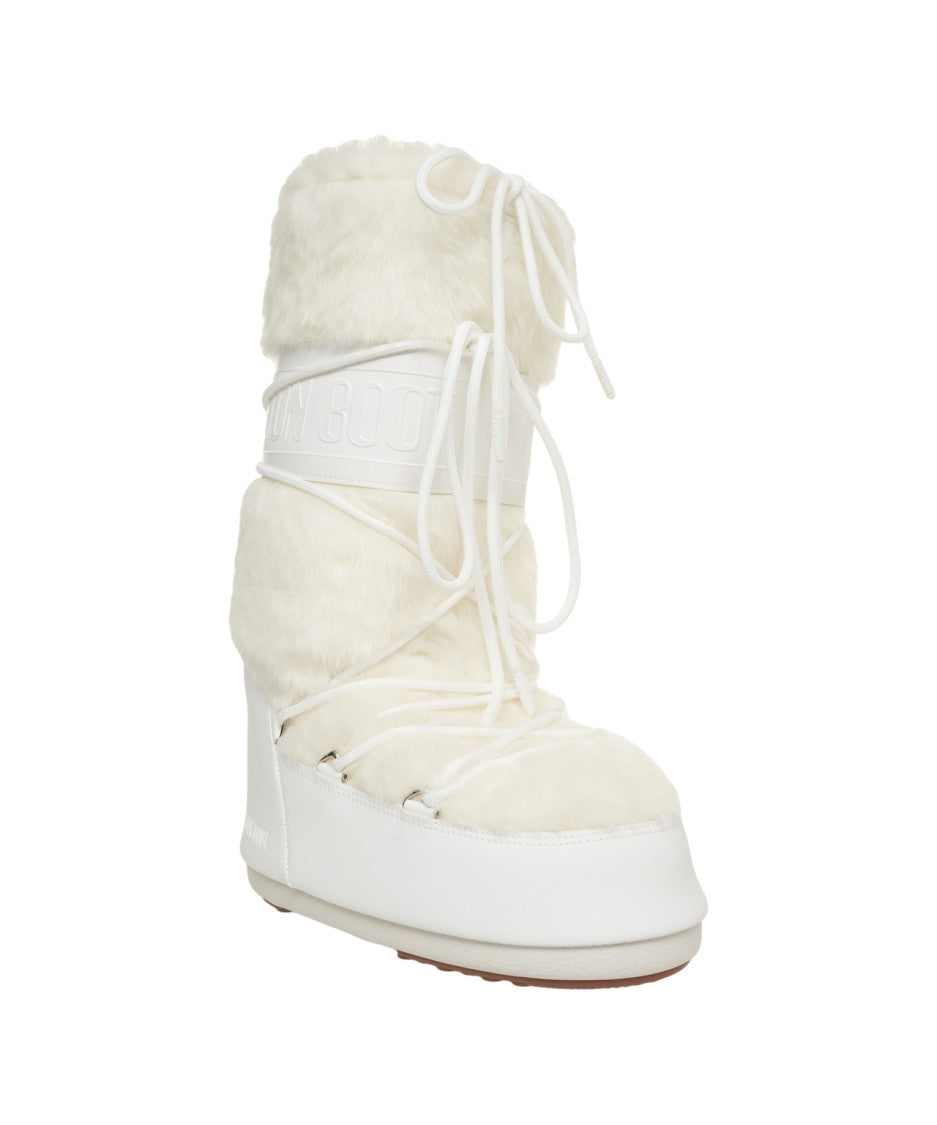Moon Boot Faux Fur Ankle Boots With Lace-Up Design