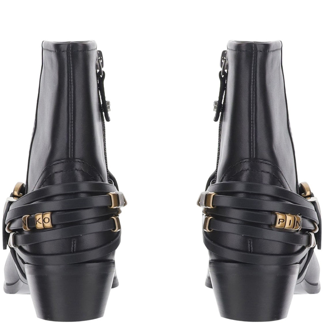 Pinko Black Metallic Buckle Ankle Boots