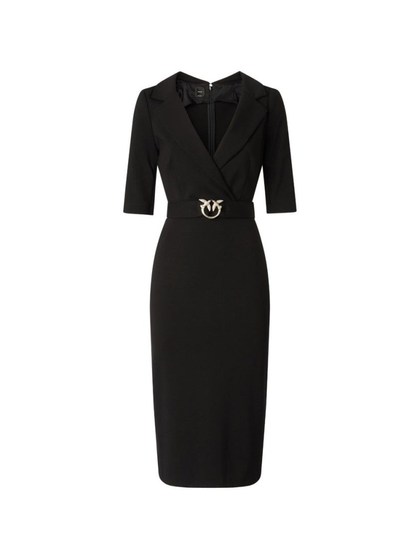Pinko Black Tailored Midi Decorative Belt Dress
