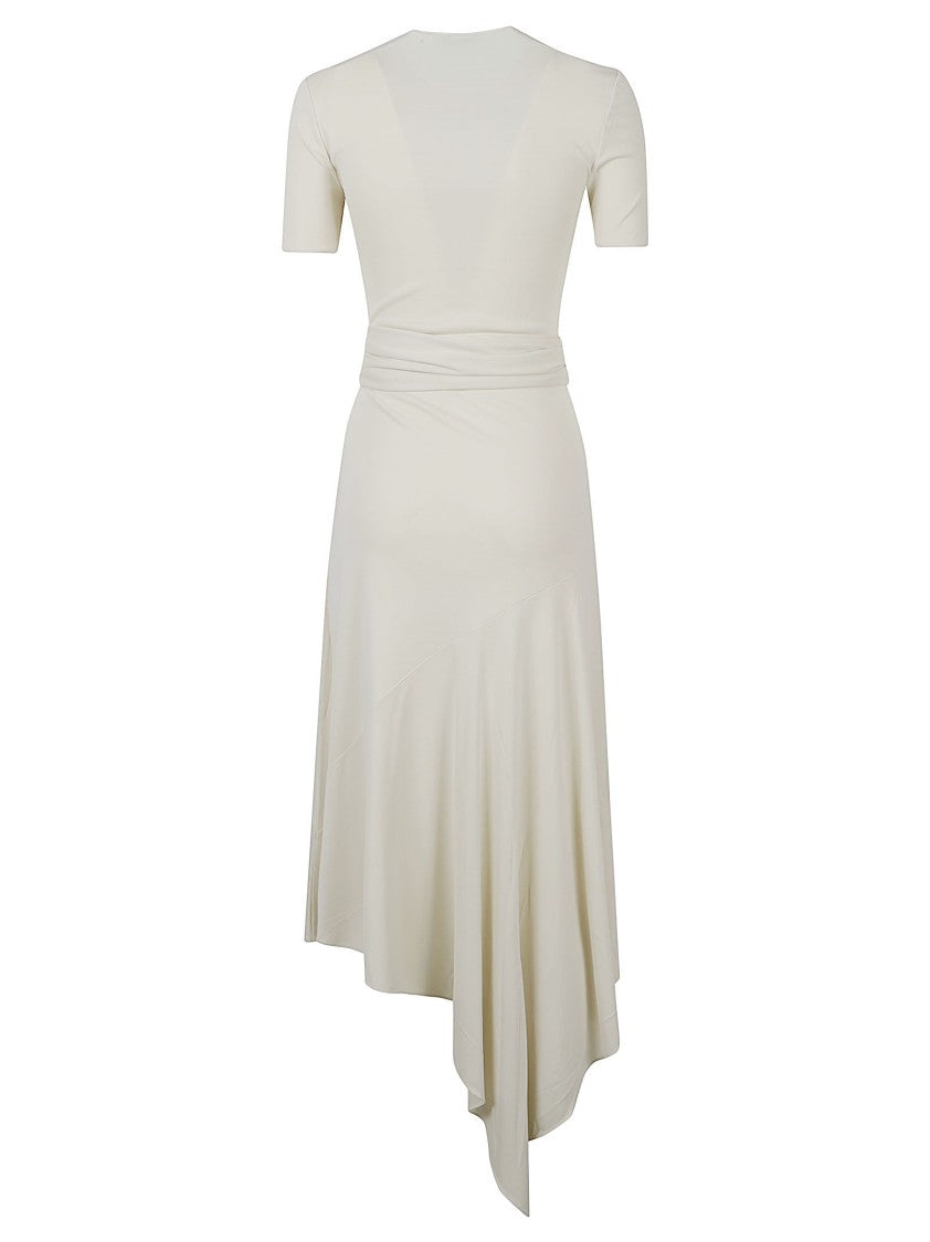 Alaïa Fluid Jersey Midi Dress With Integrated Belt And Asymmetrical Hemline