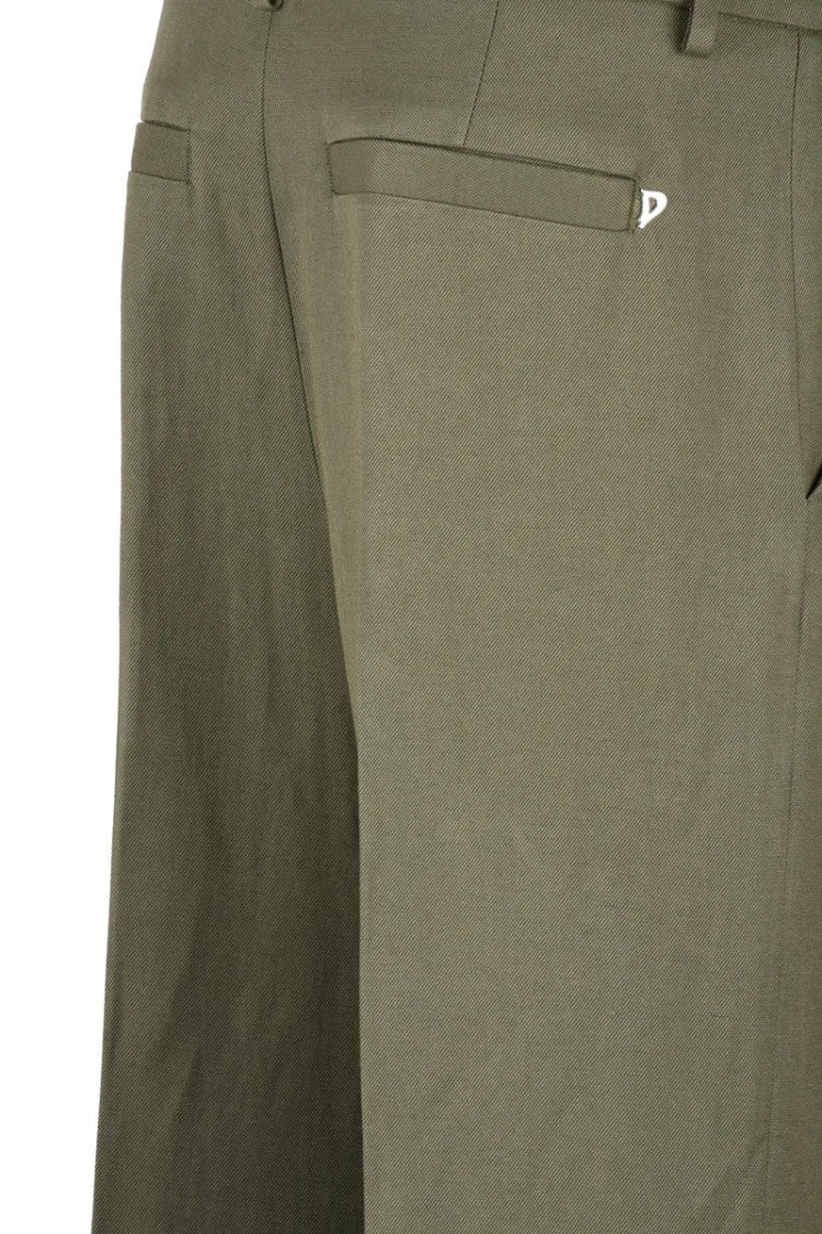 Dondup Viscose Linen Wide Leg Trousers - Green