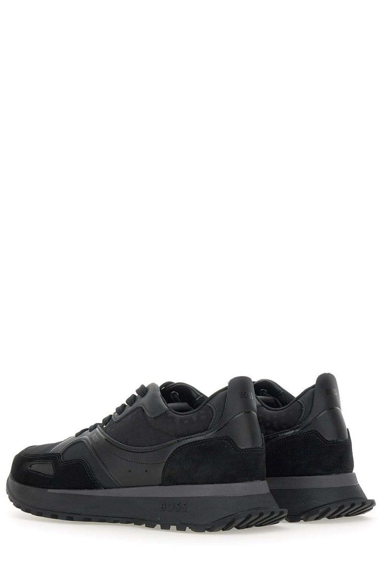 Boss Minimalist Black Low-Top Sneakers With Smooth Finish