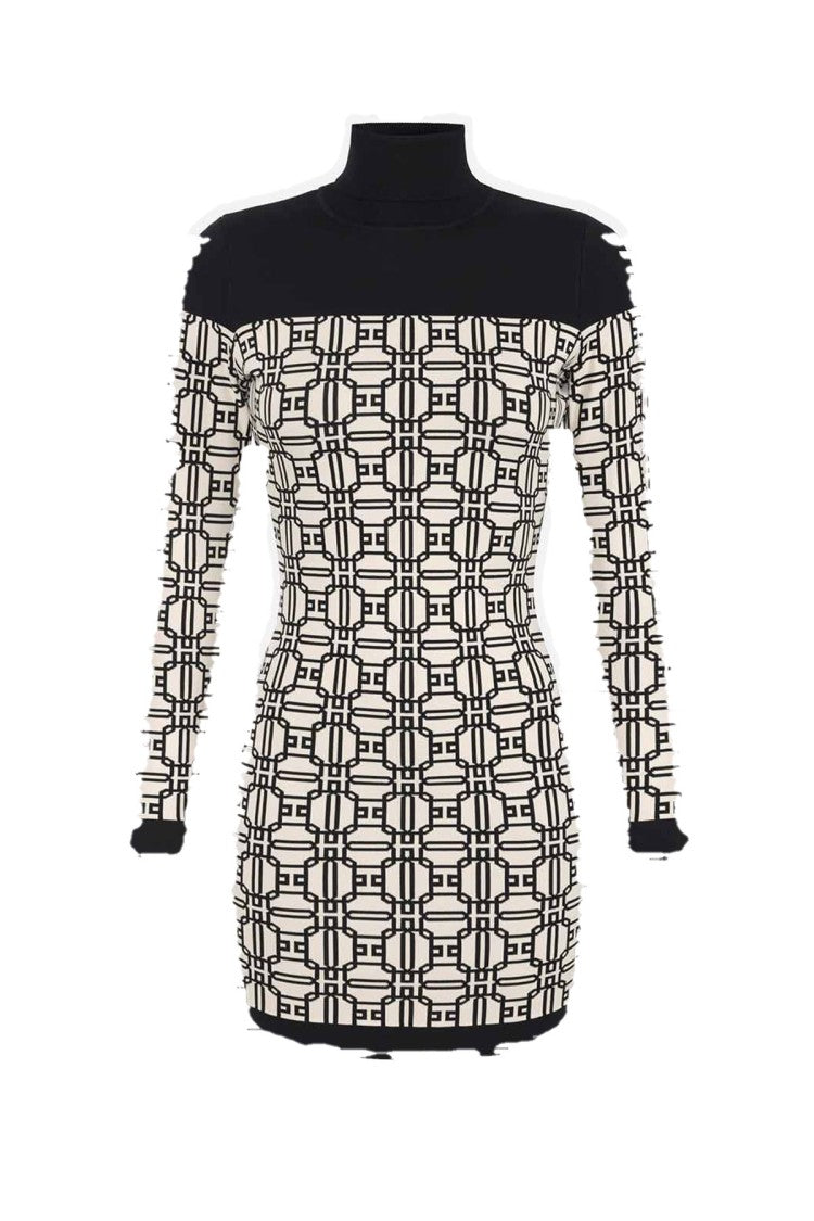 Elisabetta Franchi Multicolor Geometric Print Polyamide-Viscose Long-Sleeve Dress