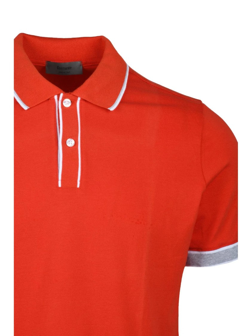 Ferrante Orange White Piping Grey Cuff Cotton Stretch Polo Shirt
