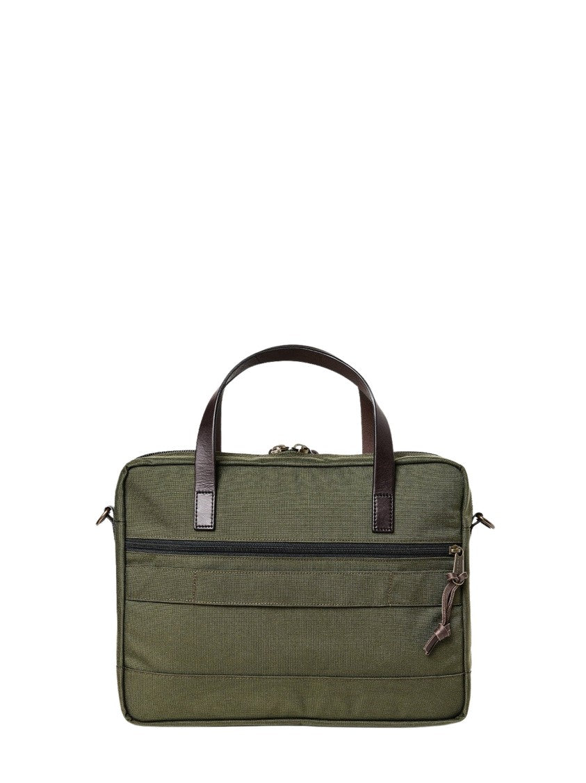 Filson Olive Green Fabric Briefcase With Leather Accents And Dual Handles