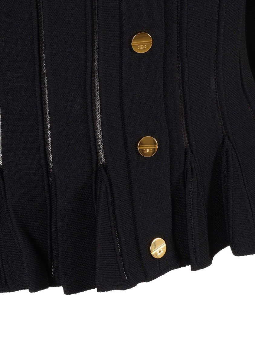 Elisabetta Franchi Textured Ribbed Cardigan With Peplum Hem