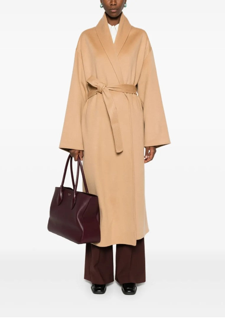 Fabiana Filippi Camel Wool Wrap Coat With Belted Waist