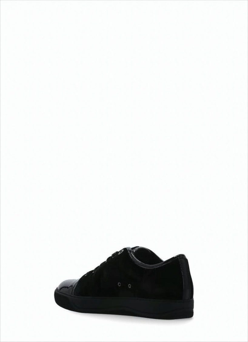 Lanvin Lace-Up Black Sneakers With Patent Leather Accents