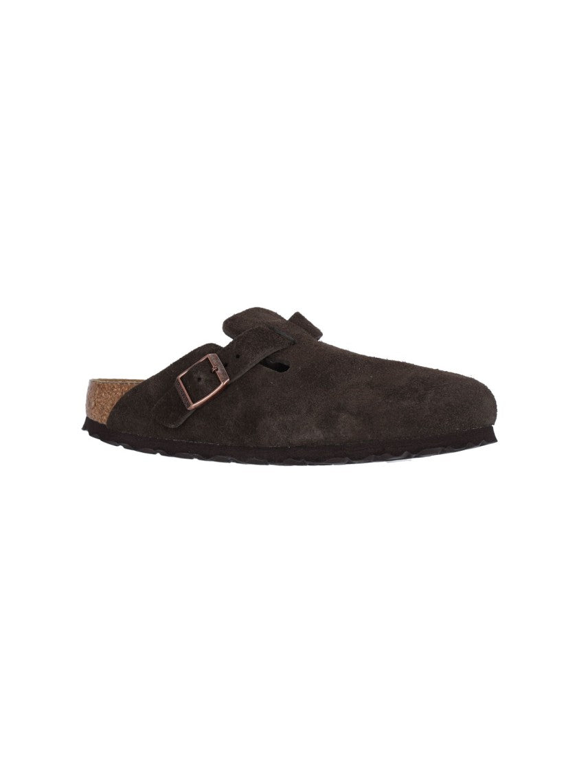 Birkenstock Brown Suede Mules With Adjustable Strap And Anatomical Footbed