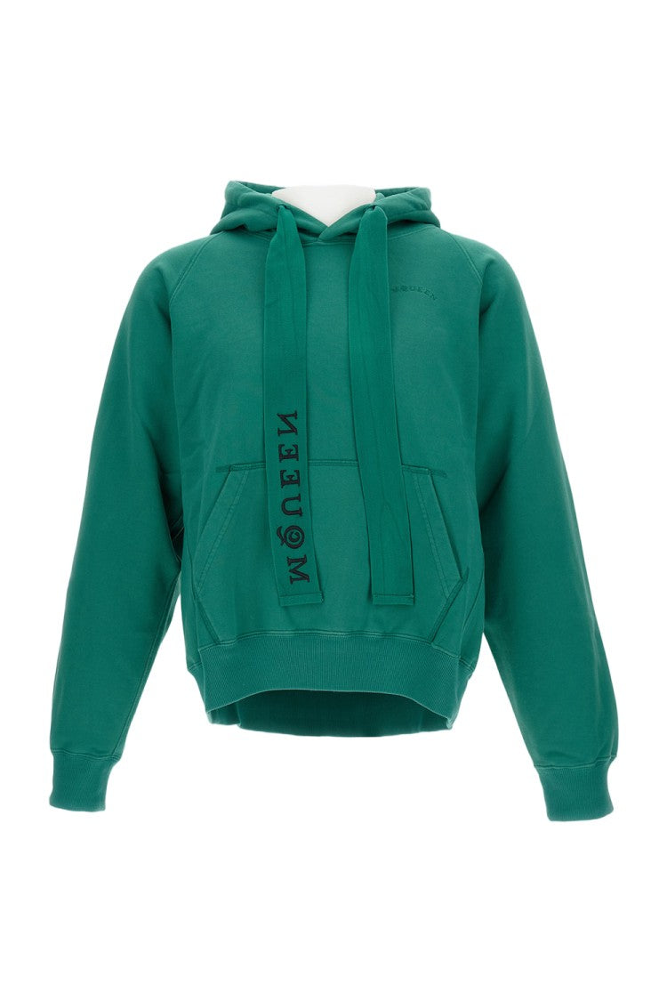 Alexander Mcqueen Cropped Green Hoodie With Wide Drawstring