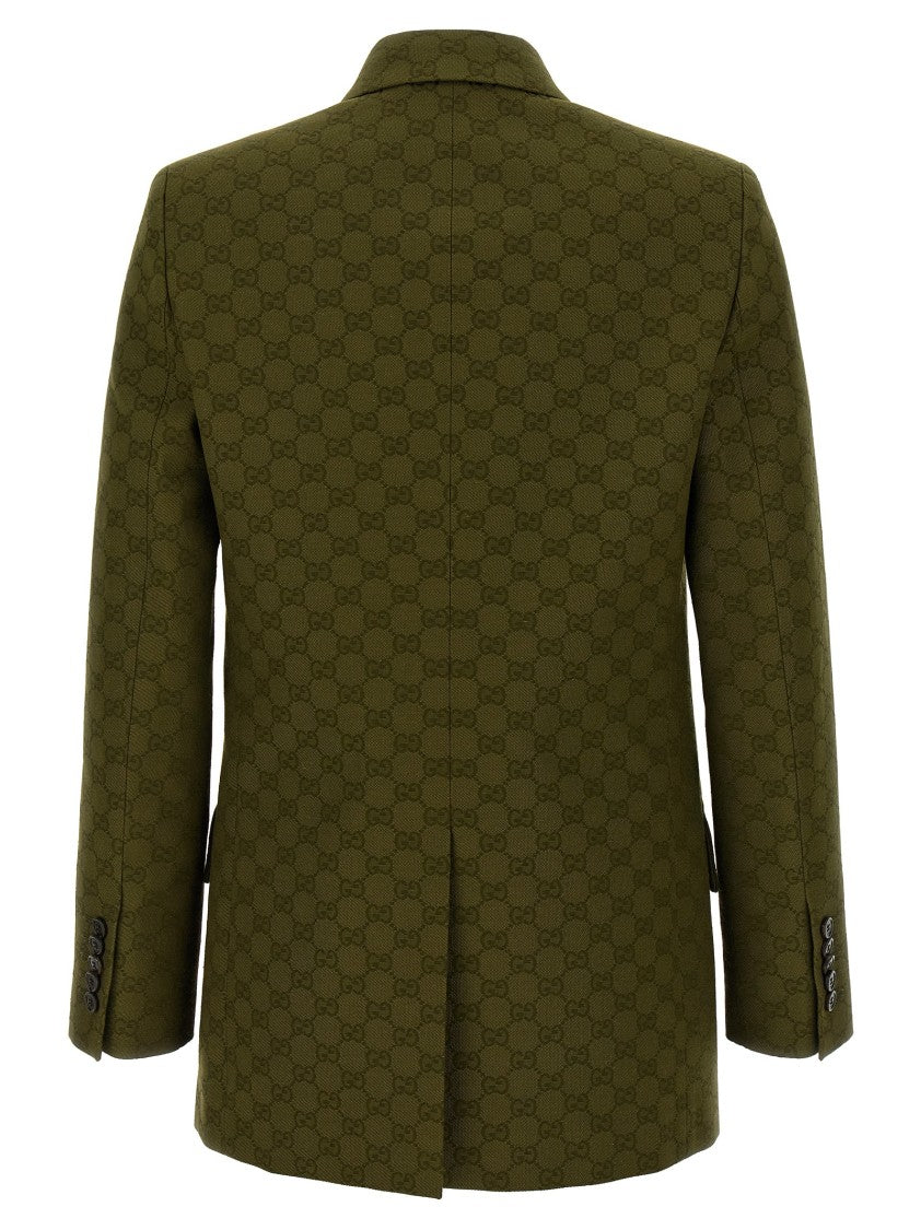 Gucci Double-Breasted Blazer In Gg Fabric With Structured Silhouette