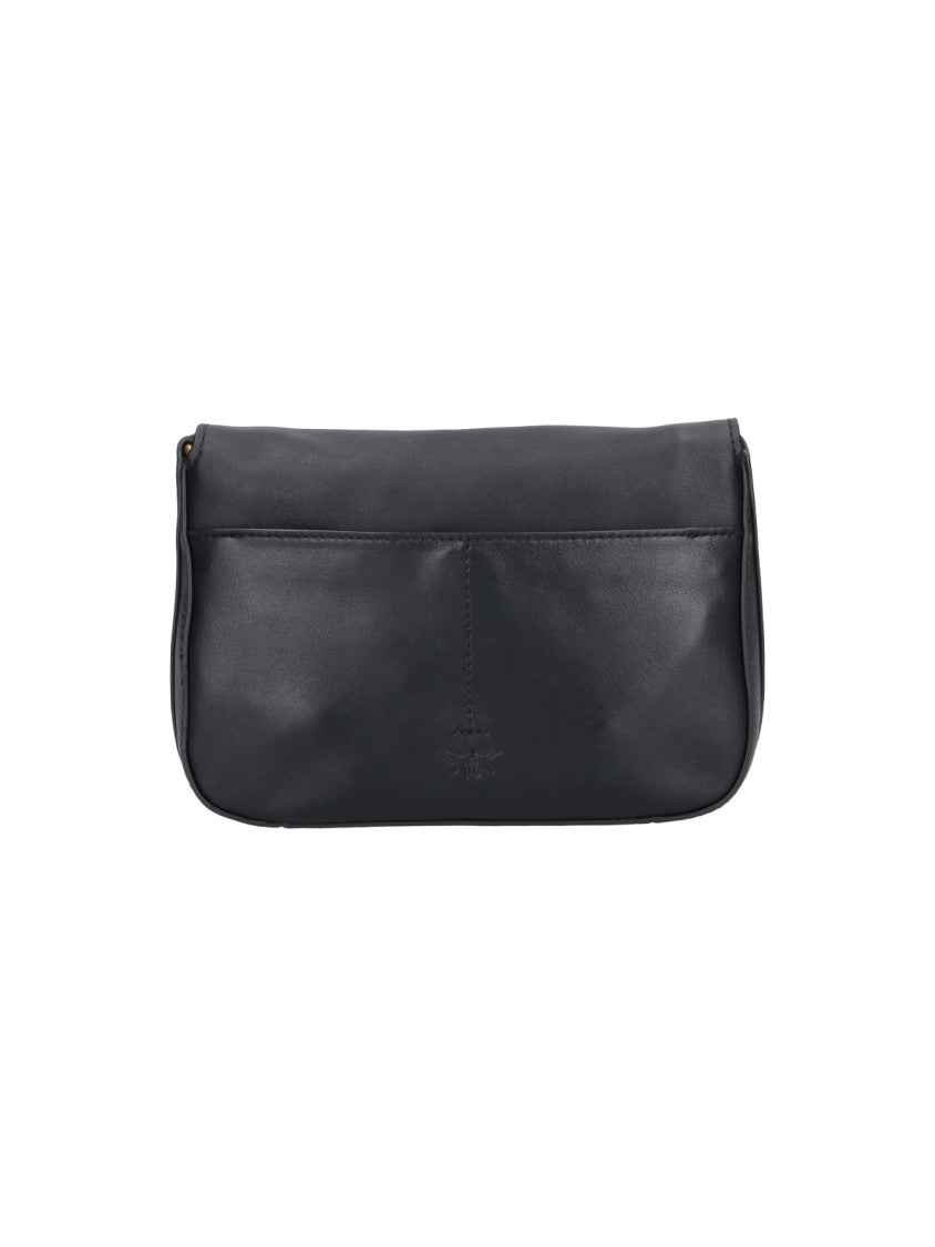 Pinko Black Mini Love Birds Leather Shoulder Bag
