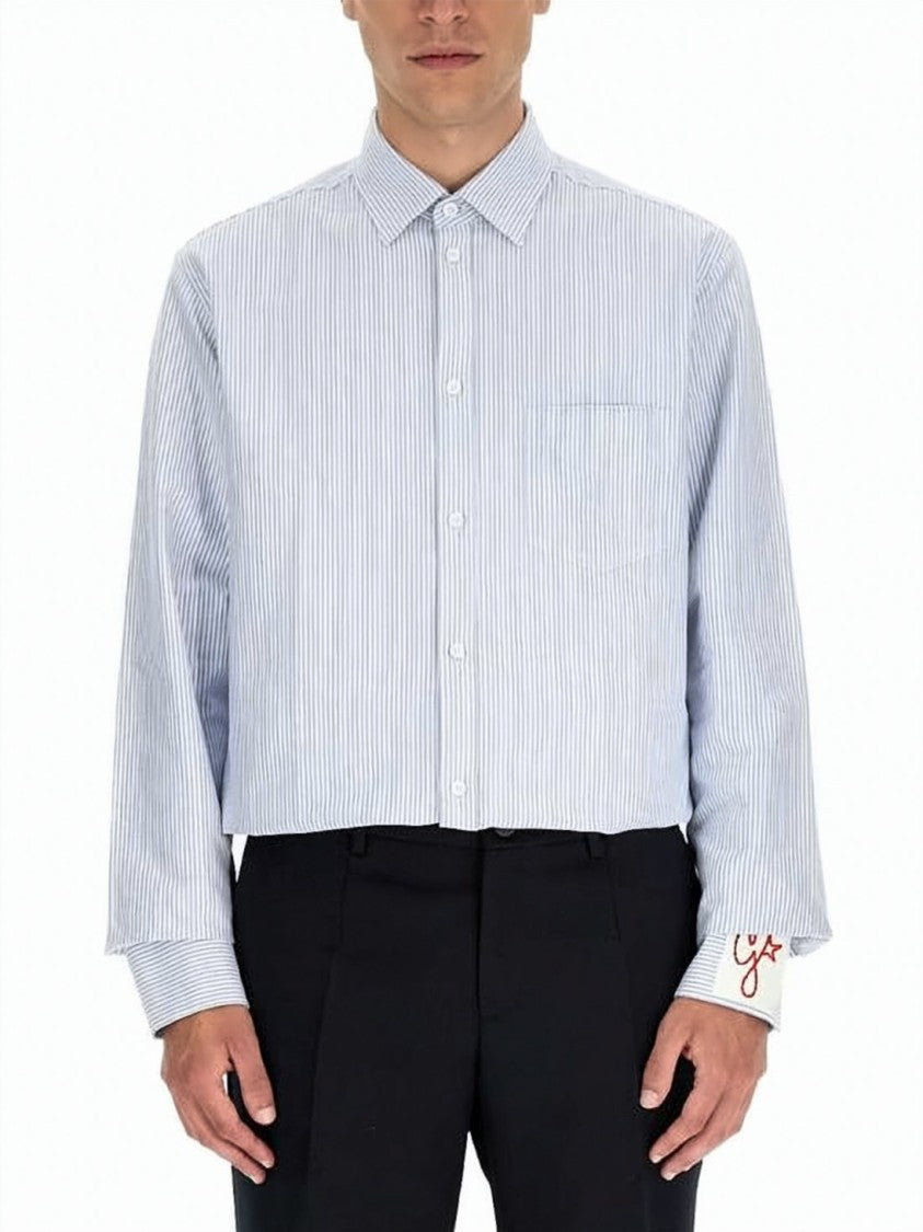 Golden Goose Cropped Long-Sleeve Shirt With Vertical Stripes And Embroidered Cuffs