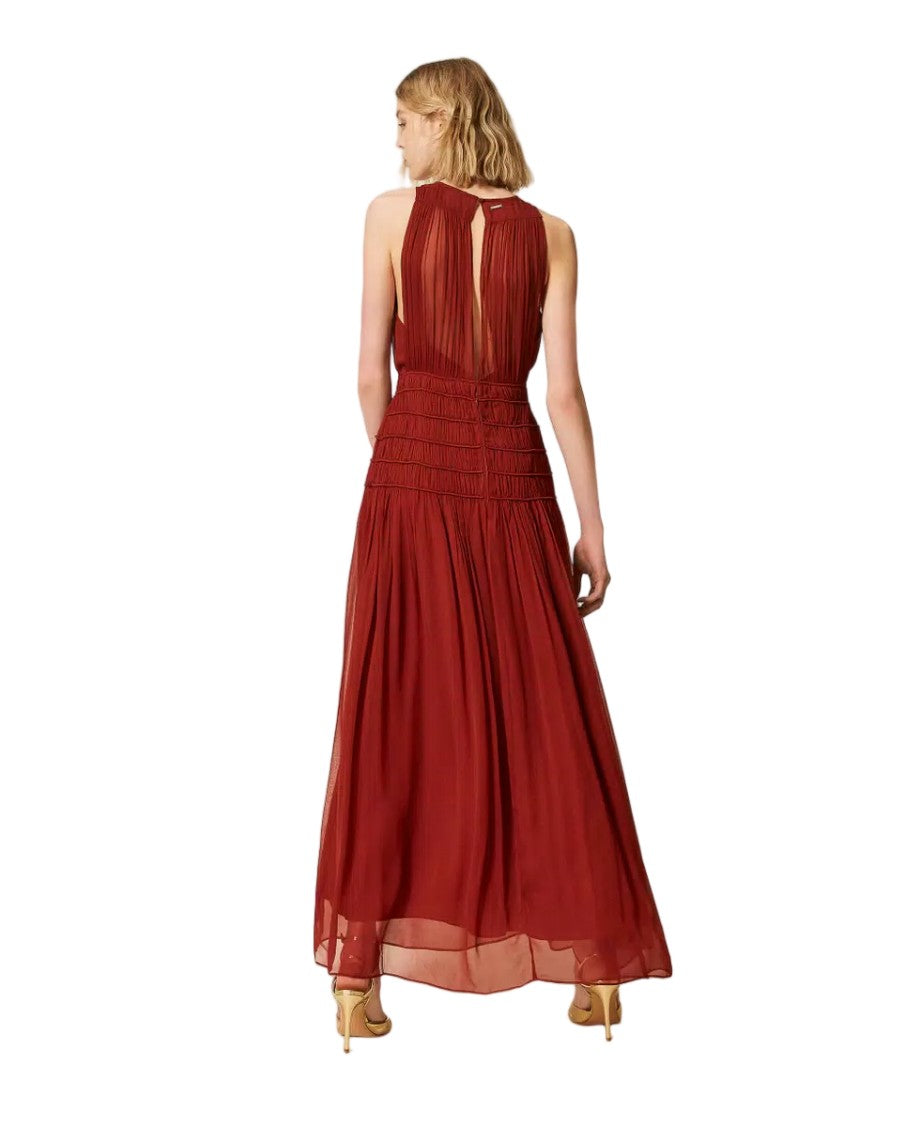 Twin-Set Viscose Creponne Embossed Bodice Maxi Dress