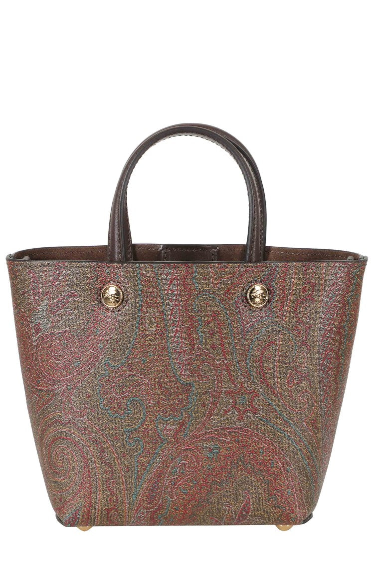 Etro Brown Shopping Paisley Leather Tote Bag