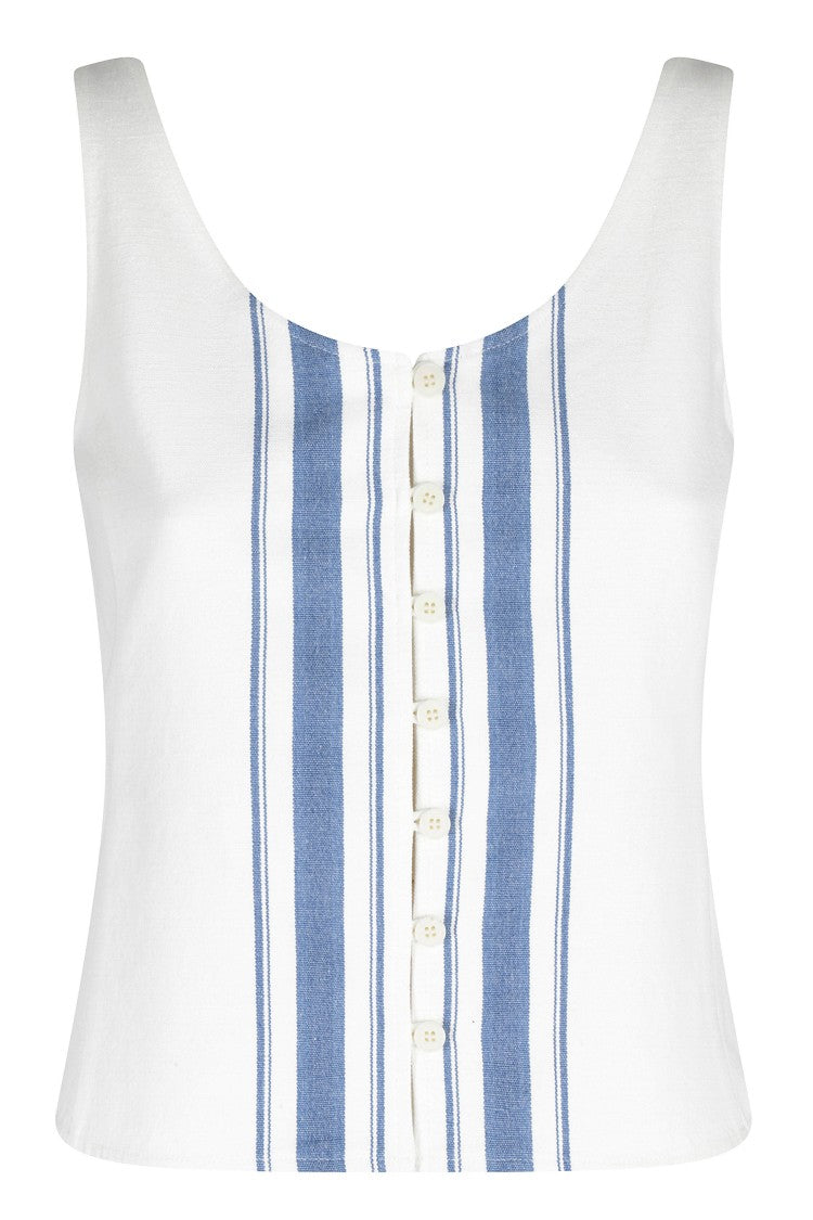 Low Classic White Striped Button-Front Cotton-Blend Tank Top