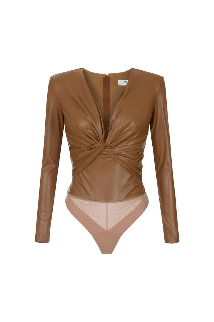 Elisabetta Franchi Brown Polyester Wrap Bodysuit