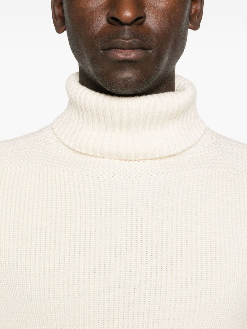 Sebago Ribbed Knit White Wool Sweater