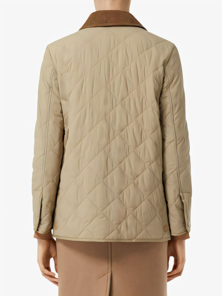 Burberry Diamond Quilted Padded Jacket With Corduroy Collar