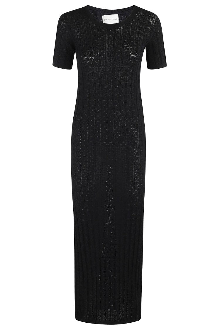 Loulou De Saison Black Ribbed Lace-Trimmed Viscose-Blend Maxi Dress