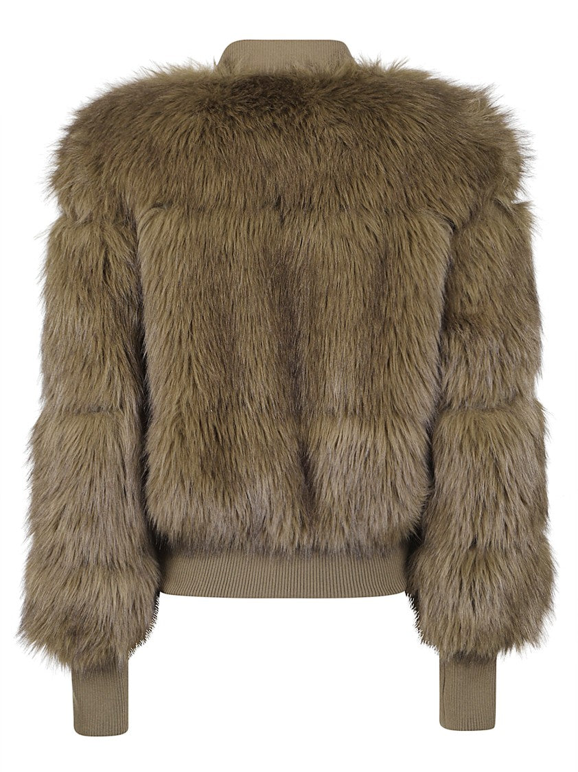 Patrizia Pepe Cropped Plush Faux Fur Down Jacket