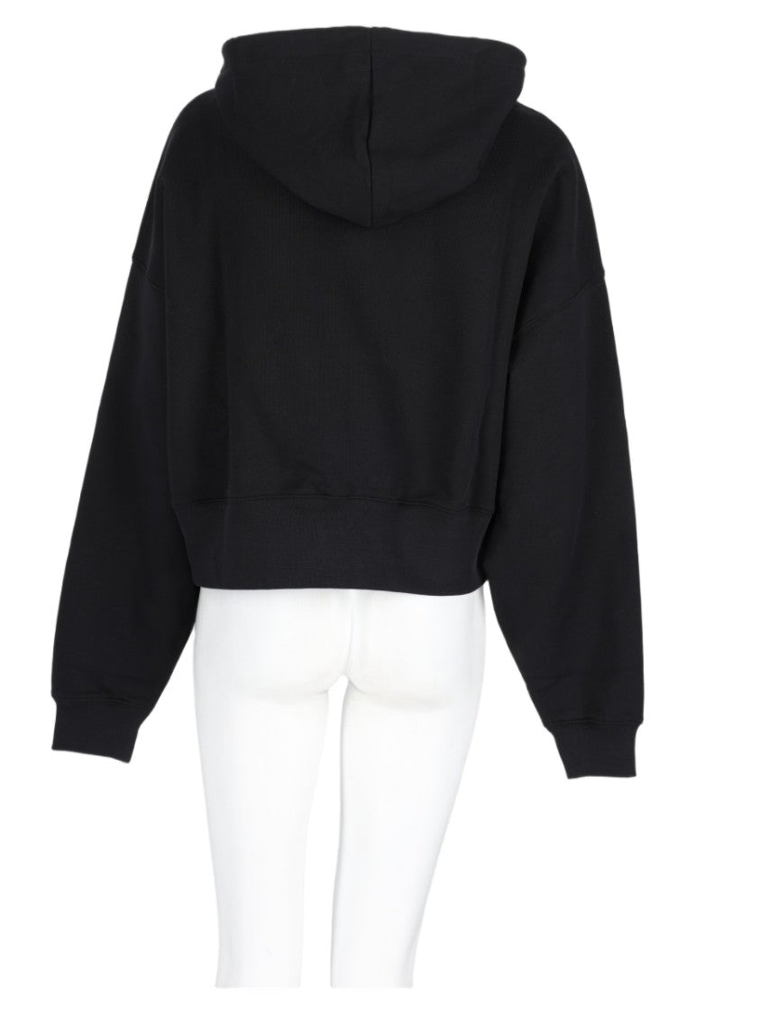 Msgm Black Cropped Cotton Hoodie