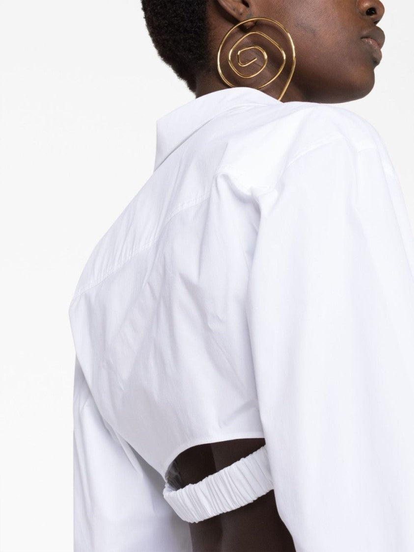 Jacquemus Cropped Off-White Stretch Cotton Shirt With Classic Collar And Fitted Silhouette