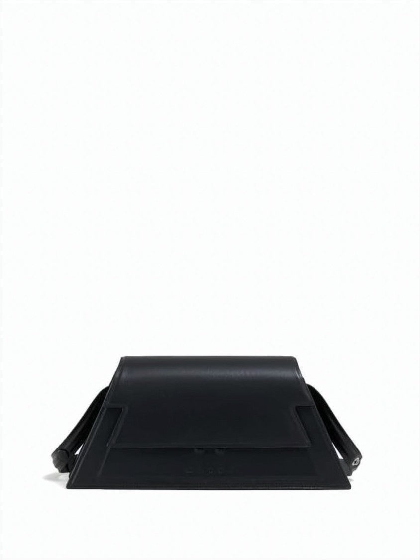 Marni Trapezoidal Black Cowhide Leather Clutch With Detachable Strap