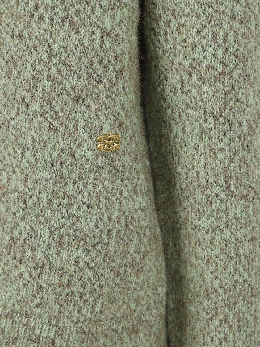 Ganni Textured Knit Sweater With Overlapping Collar