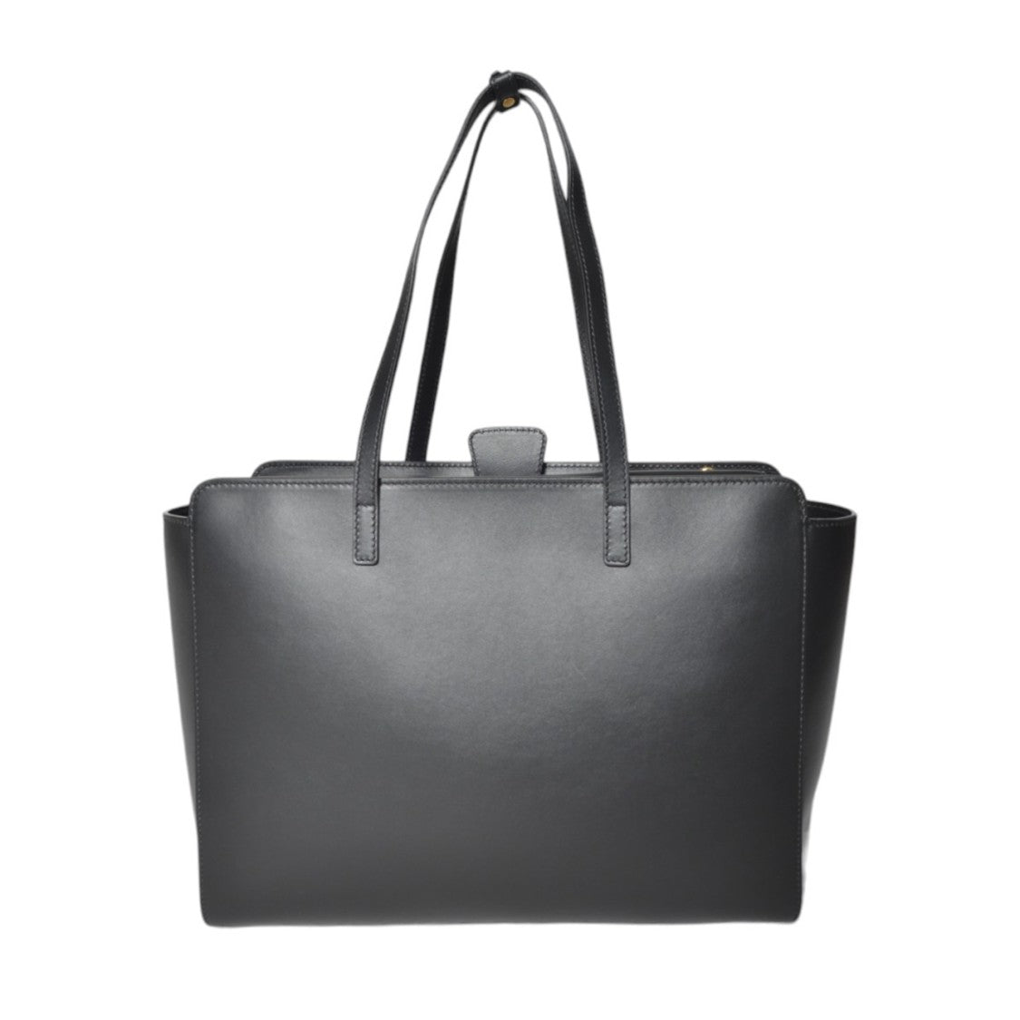 Hidesins Structured Black Leather Tote With Flap Closure