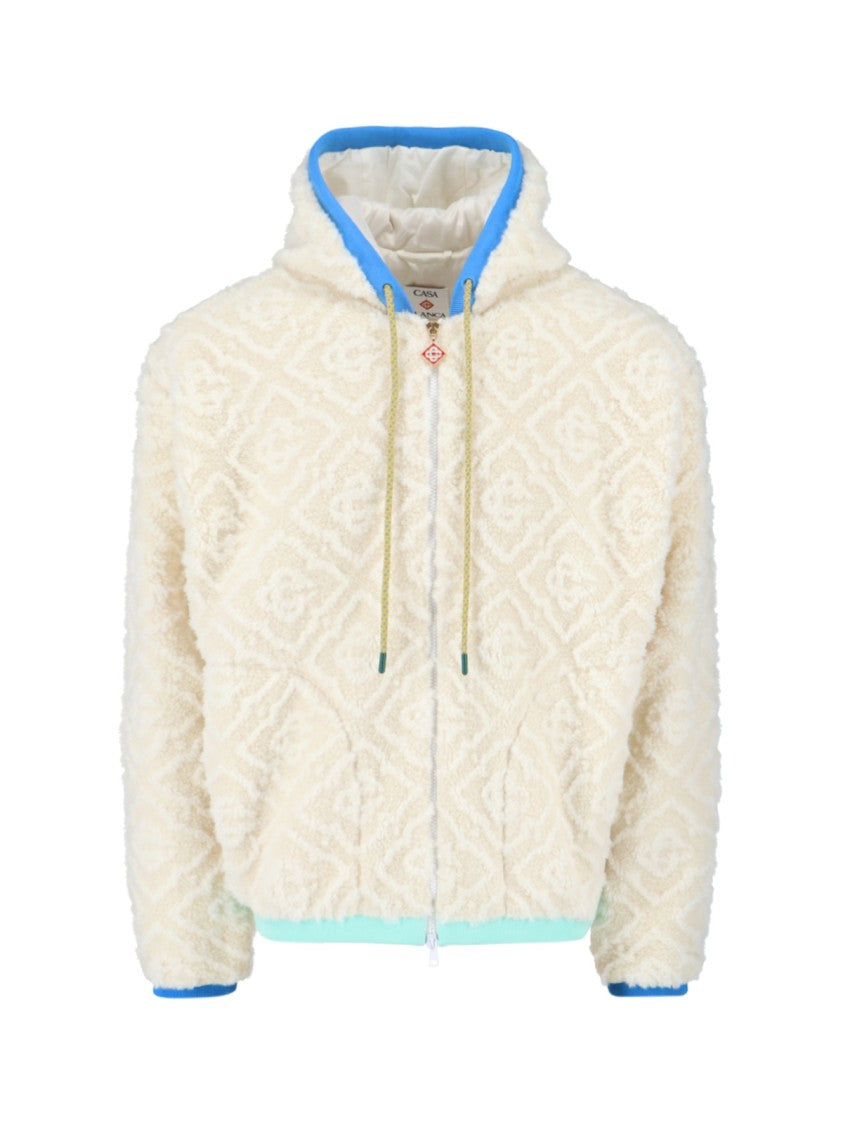 Casablanca Jacquard "Monogram" Fleece Jacket – White And Blue