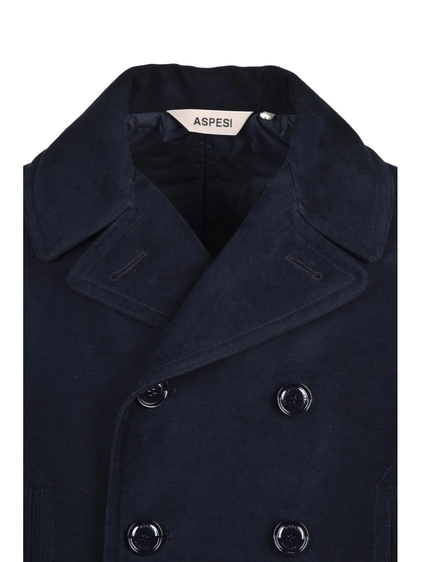 Aspesi Classic Blue Peacoat With Double-Breasted Closure And Structured Design