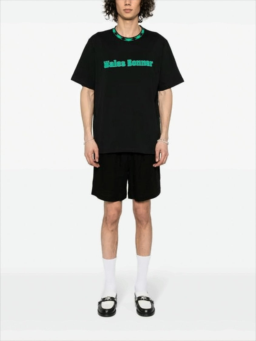 Wales Bonner Relaxed-Fit Black T-Shirt With Bold Green Logo