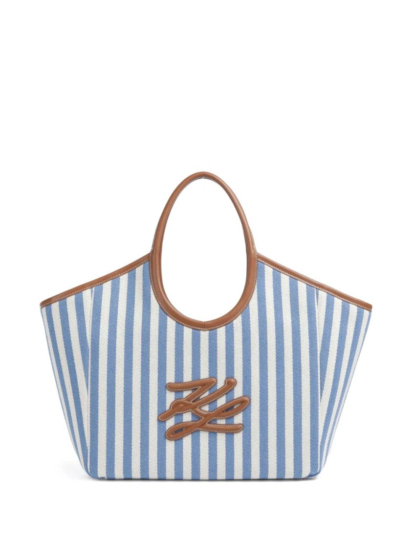 Karl Lagerfeld Structured Blue And White Striped Tote