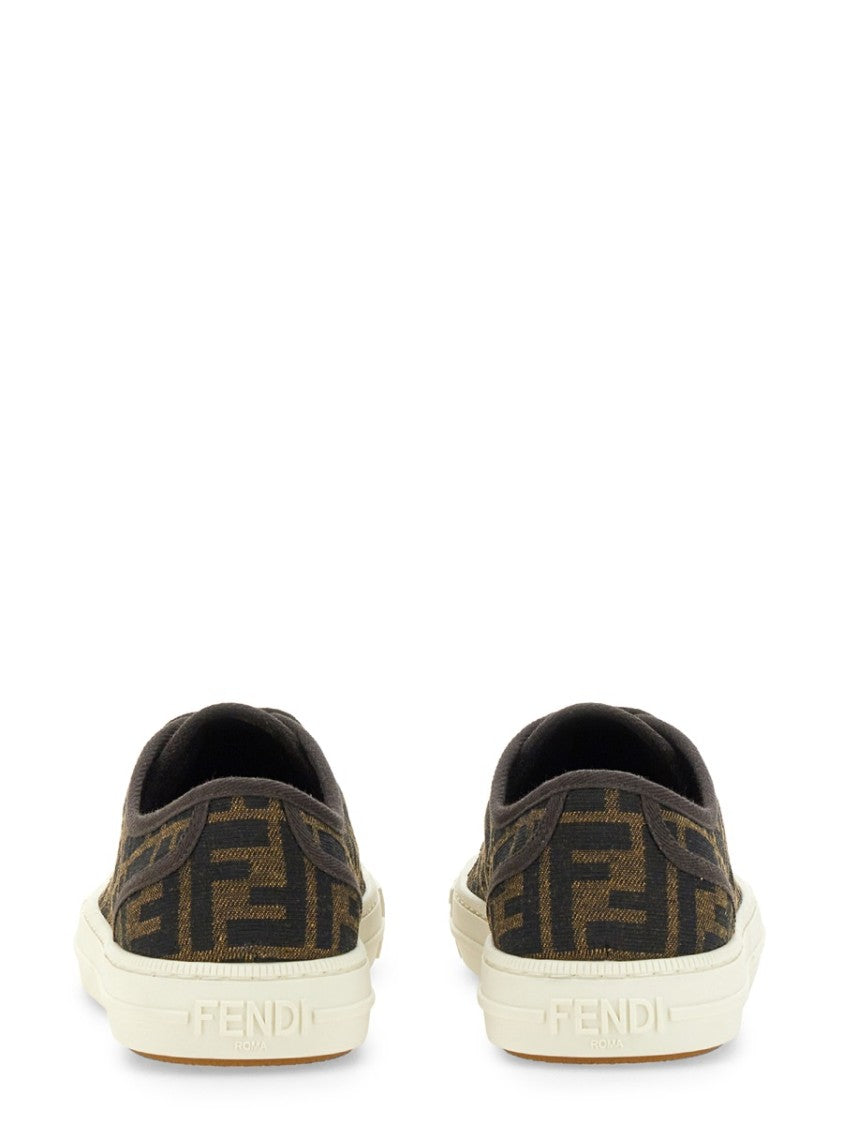 Fendi Low-Top Sneakers With Monogram Pattern And Gold-Tone Accents