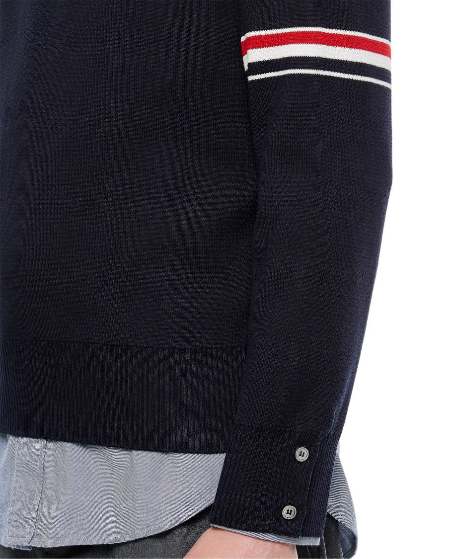 Thom Browne Milano Stitch Crewneck Pullover With Distinctive Striped Accents