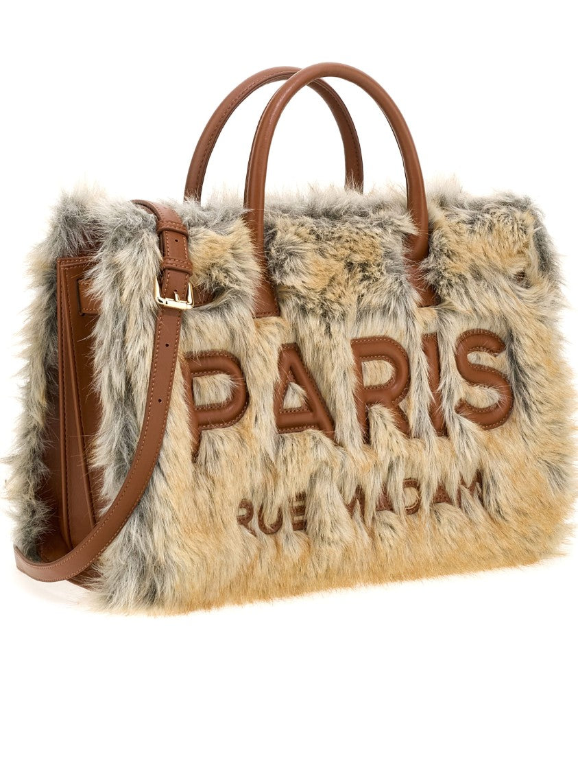 Rue Madam Paris Rectangular Multi-Toned Faux Fur Tote With Leather Accents
