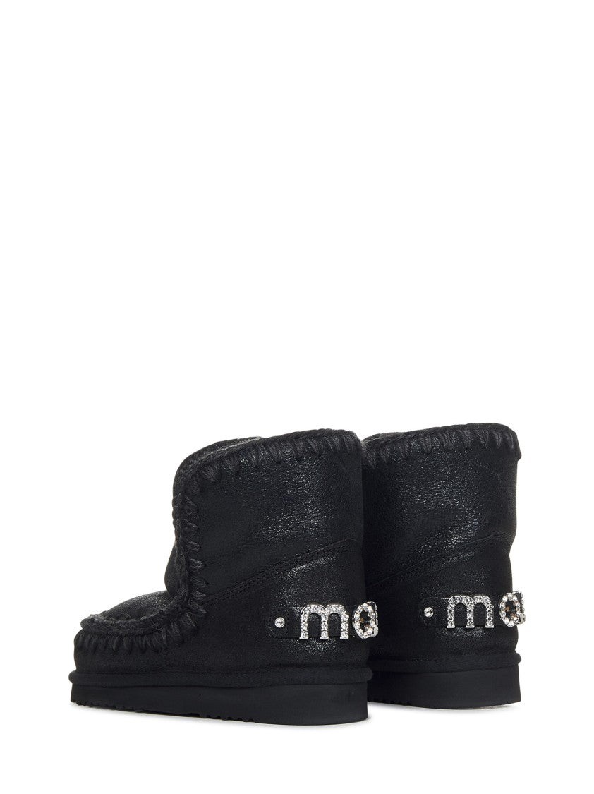 Mou Cracked Black Double-Face Sheepskin Eskimo Ankle Boots
