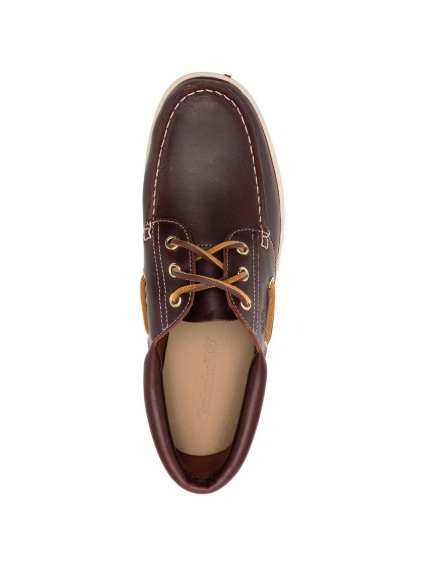 Timberland Bordeaux Calf Leather Boat Shoes With Contrast Stitching
