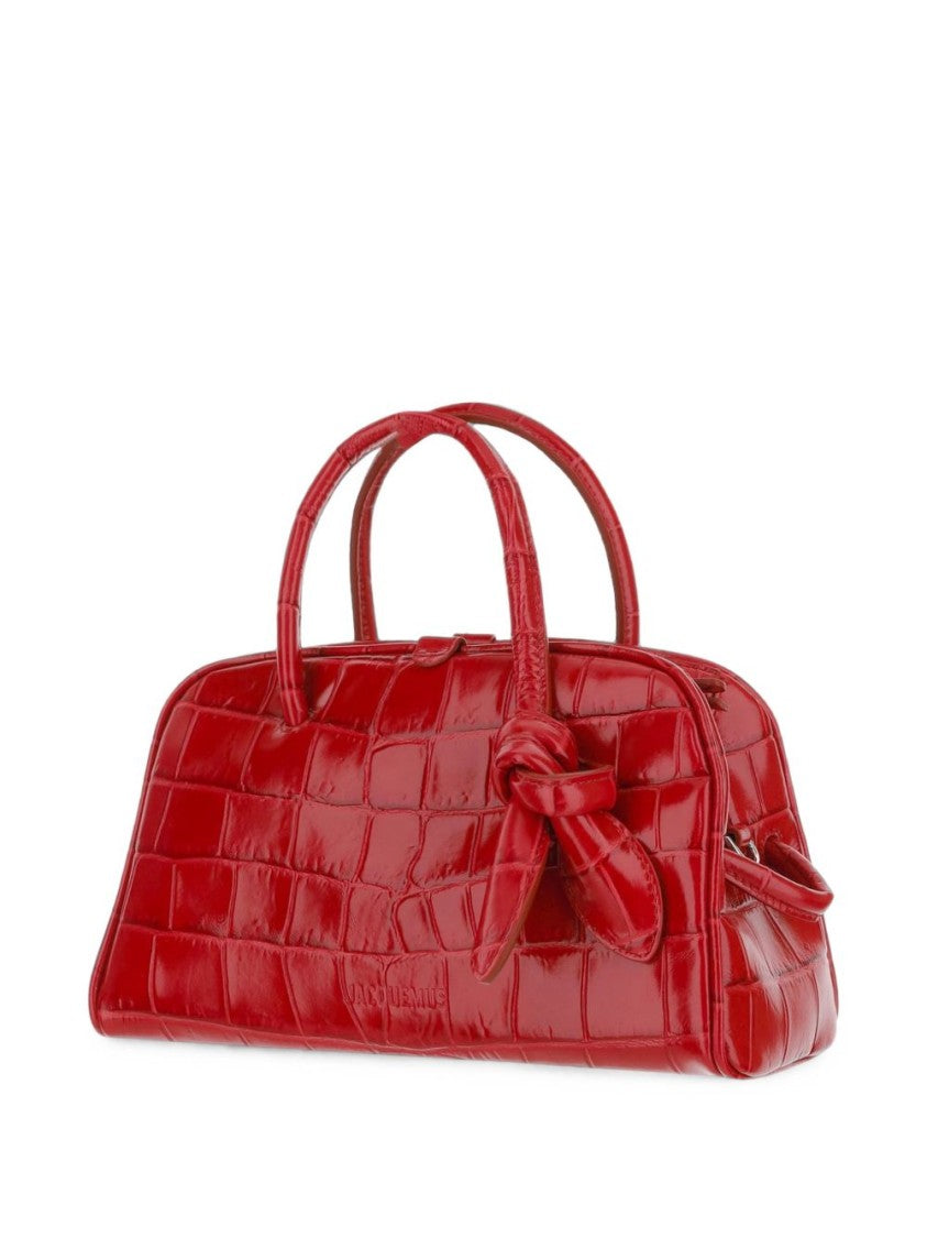 Jacquemus Glossy Crocodile-Embossed Handbag With Versatile Carrying Options