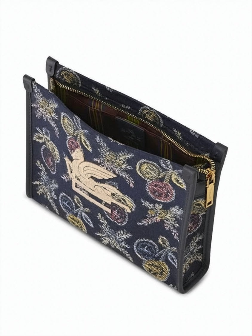 Etro Rectangular Blue Clutch With Multicolored Embroidery