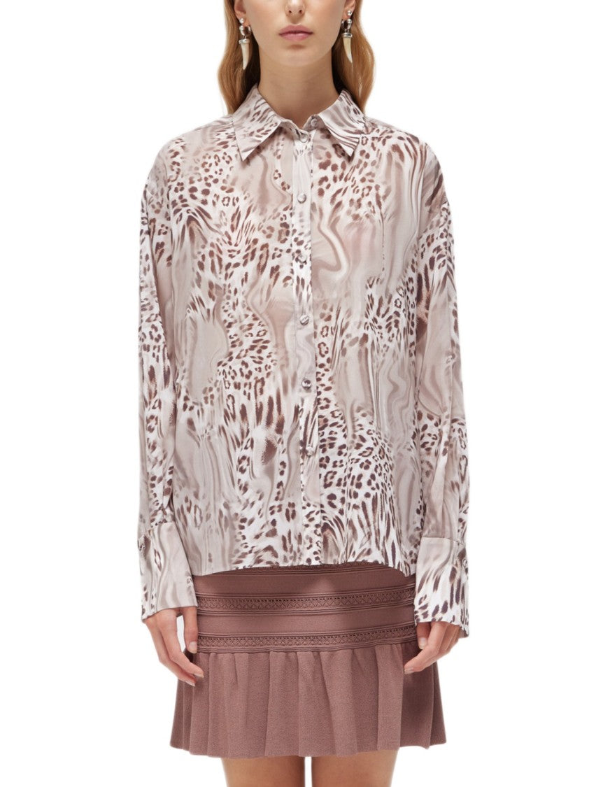 Blugirl Stretch Silk Blouse With Modern Animal Print And High Cuffs