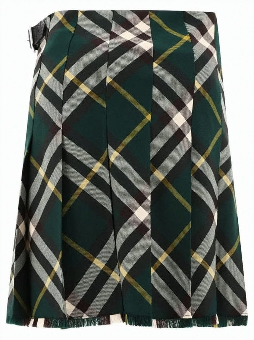 Burberry Tartan-Wrap Midi Skirt With Fringed Edges