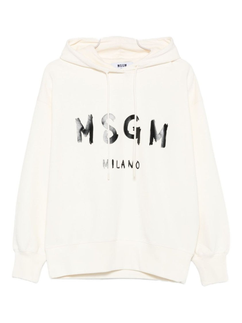 Msgm Classic Logo Print Hoodie With Raglan Sleeves