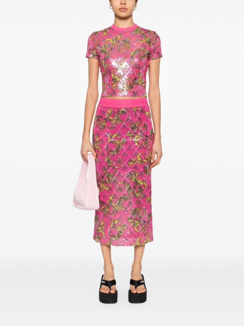 Versace Jeans Couture Fitted Floral Pattern Skirt With Sequined Detailing