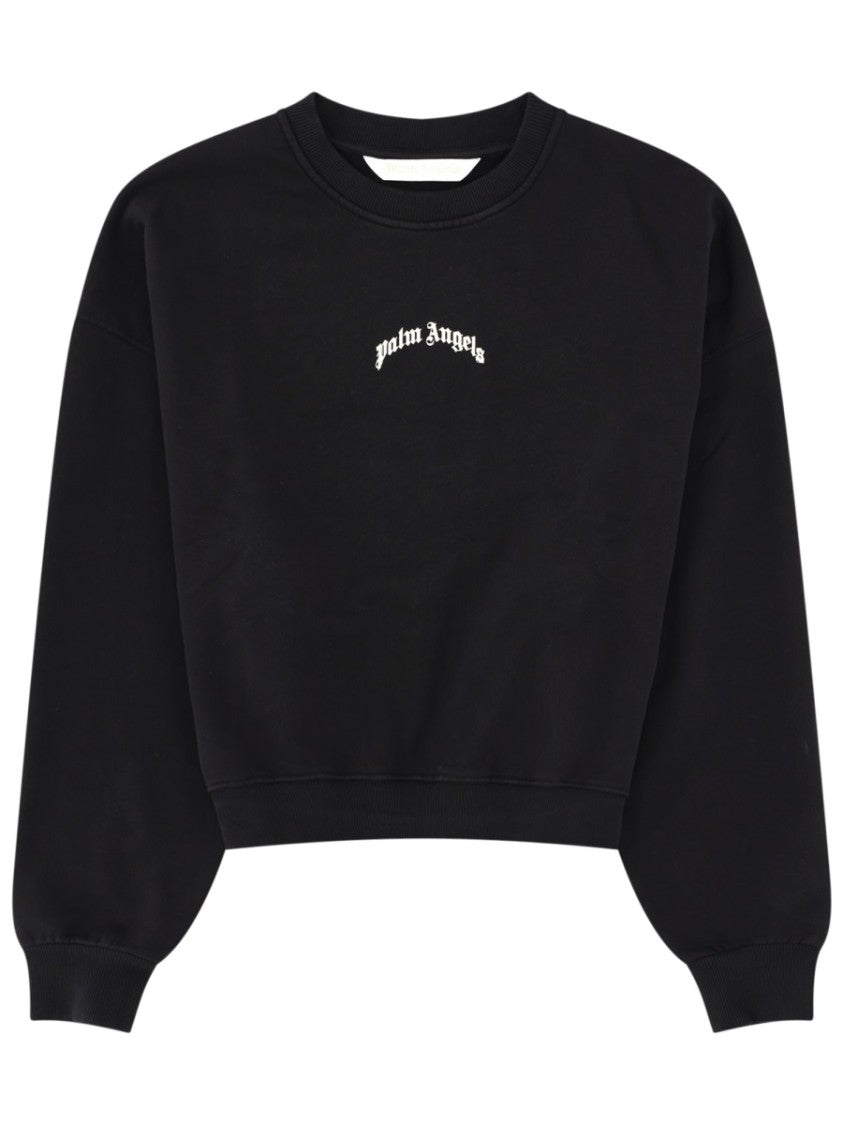 Palm Angels Neutrals Crop Crewneck Arched Logo Sweatshirt