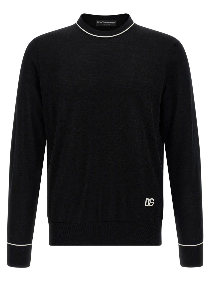 Dolce & Gabbana Fine Wool Crewneck Sweater With Side Logo Embroidery