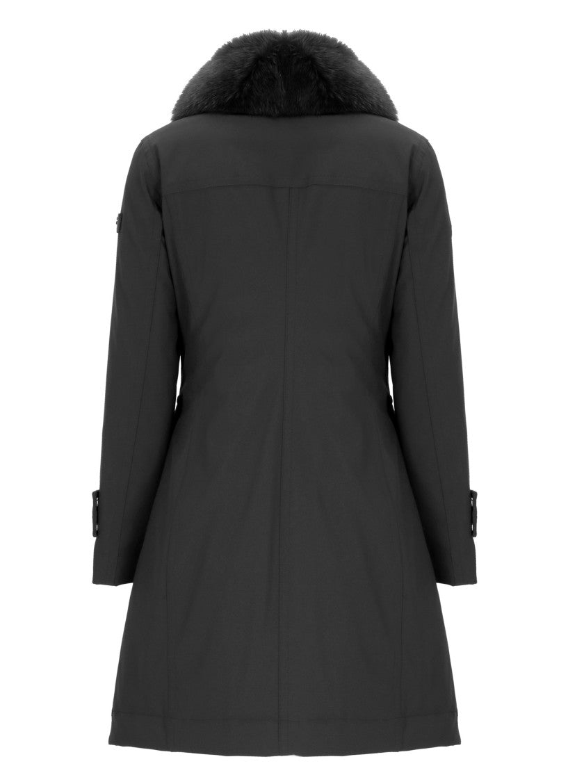 Peuterey Black Rakid Fox Fur Collar Long Down Jacket